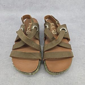 Rare Kalso Dalyla Womens Leather Sandals Negative Heel Shoes Olive Green Size 9W